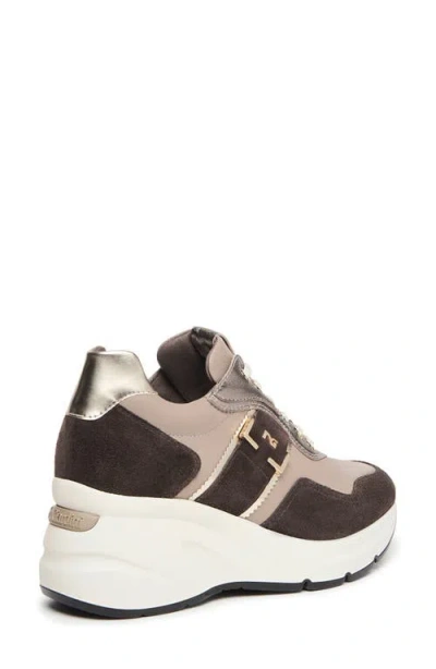 Nerogiardini Mixed Leather Wedge Fashion Sneakers In Brown