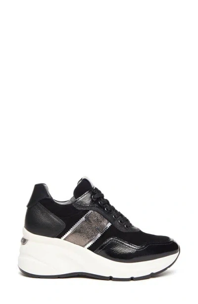 Nerogiardini Mixed Leather Wedge Fashion Sneakers In Black