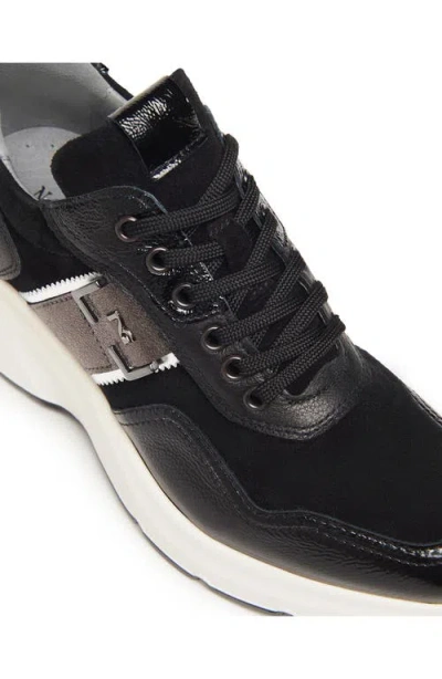 Nerogiardini Mixed Leather Wedge Fashion Sneakers In Black