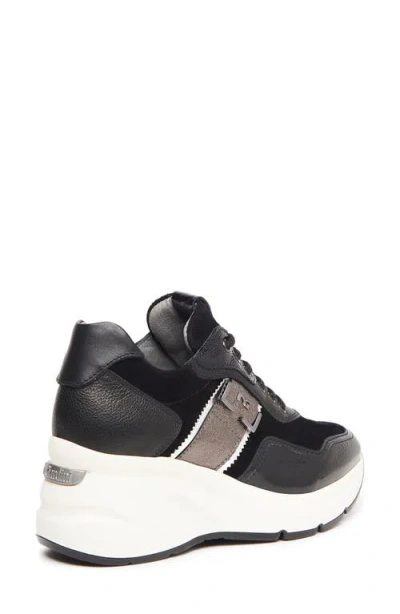 Nerogiardini Mixed Leather Wedge Fashion Sneakers In Black