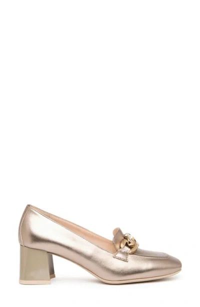 Nerogiardini Chain Metallic Leather Loafer Pumps In Gold