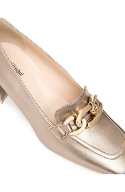 Nerogiardini Chain Metallic Leather Loafer Pumps In Gold