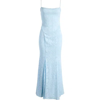House Of Cb Joan-b Back Lacing Floral Jacquard Dress In Skyride