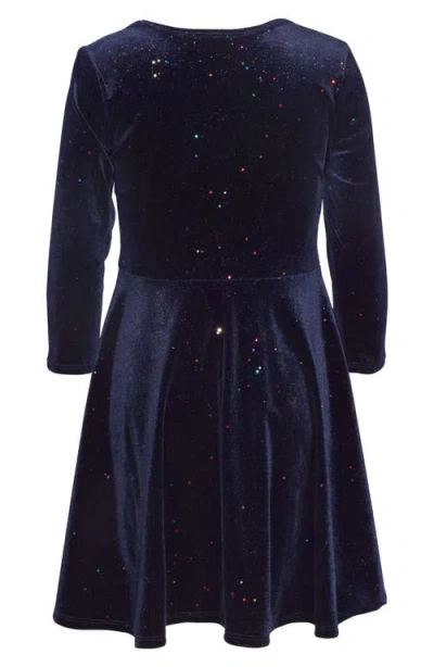 Shop Iris & Ivy Kids' Glitter Long Sleeve Stretch Velvet Party Dress In Navy Sparkle