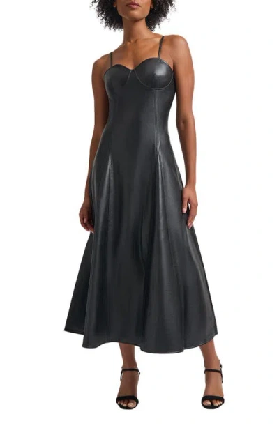 Misook Modern Fit-and-flare Vegan Leather Princess Seam Maxi Dress In Black