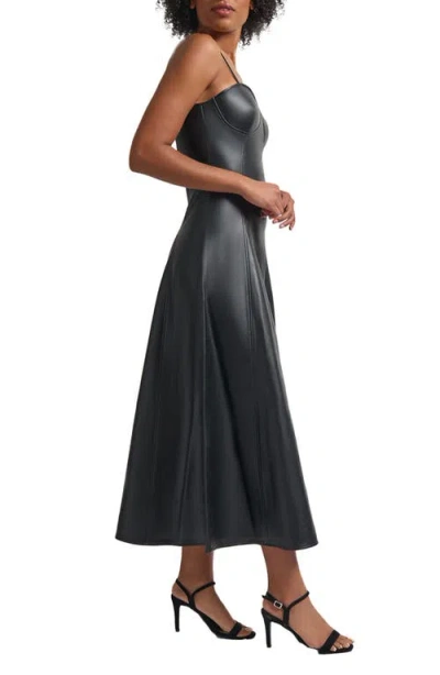 Misook Modern Fit-and-flare Vegan Leather Princess Seam Maxi Dress In Black