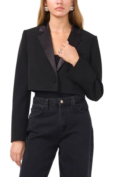 1.state Satin Lapel Crop Tuxedo Blazer In Rich Black