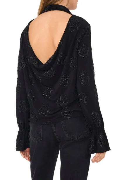 1.state Embellished Open Back Mock Neck Top In Rich Black