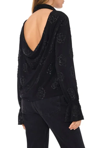 1.state Embellished Open Back Mock Neck Top In Rich Black
