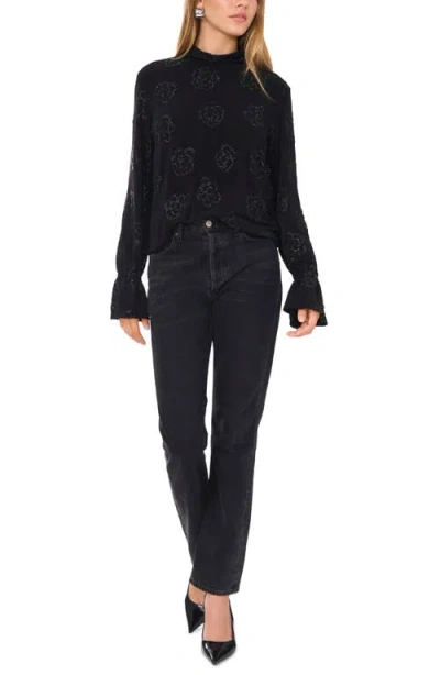 1.state Embellished Open Back Mock Neck Top In Rich Black