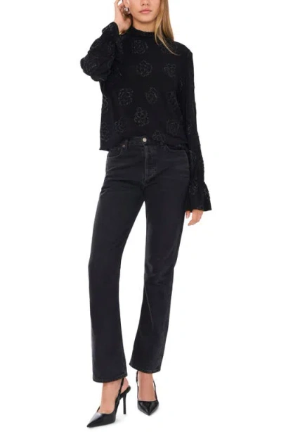 1.state Embellished Open Back Mock Neck Top In Rich Black
