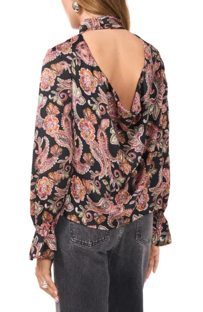1.state Paisley Print Open Back Mock Neck Top In Rich Black