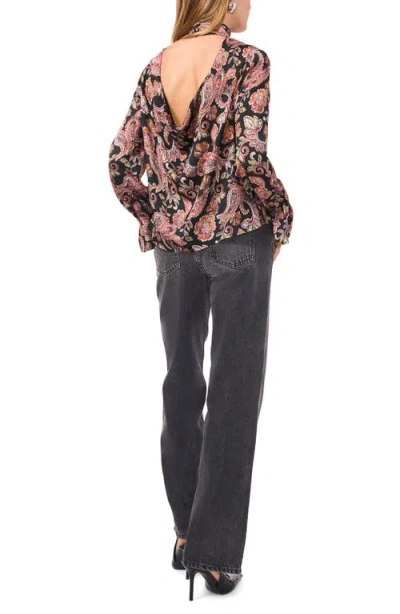 1.state Paisley Print Open Back Mock Neck Top In Rich Black