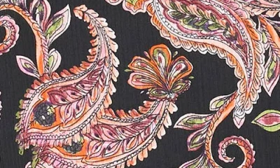 1.state Paisley Print Open Back Mock Neck Top In Rich Black