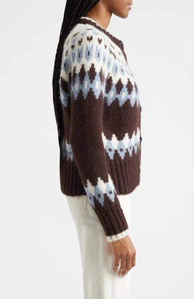 Shop Veronica Beard Christina Fair Isle Cardigan In Chocolate Multi