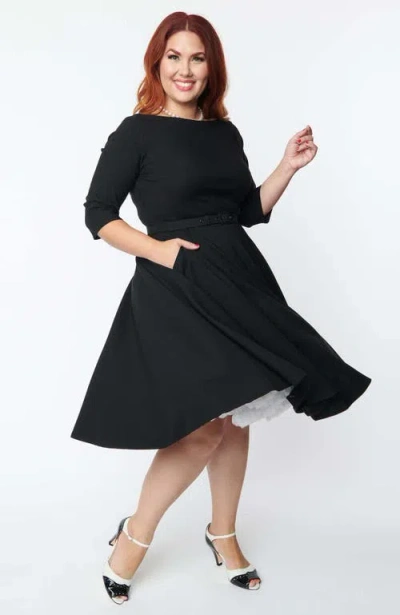 Unique Vintage Plus Size Devon Swing Dress In Black