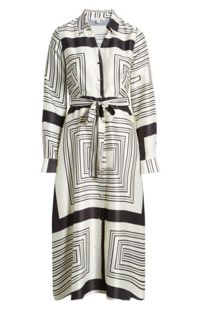 Shop Zoe And Claire Geo Print Long Sleeve Satin Midi Dress In Black/white