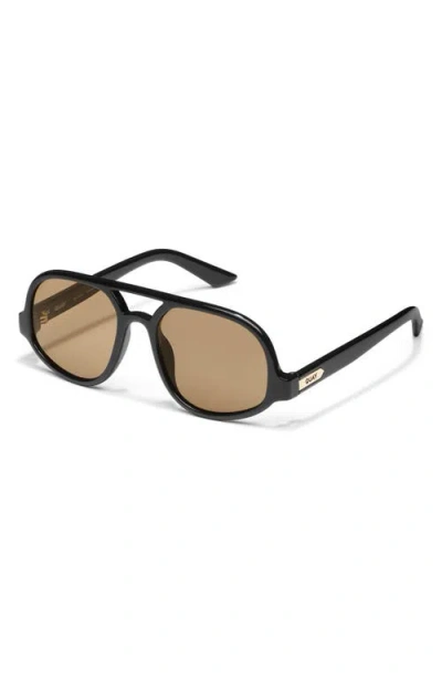 Quay Jet Set 45mm Small Aviator Sunglasses In Black/tan