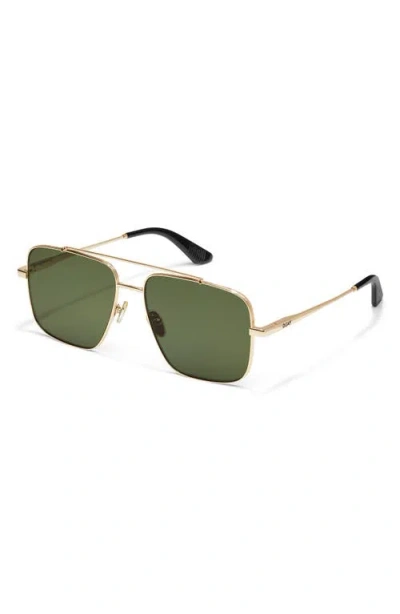 Quay Level Out 52mm Aviator Sunglasses In Gold/green Polarized
