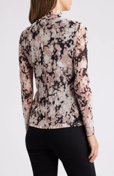 Shop Anne Klein Abstract Floral Print Mesh Top In Pink Blush Multi