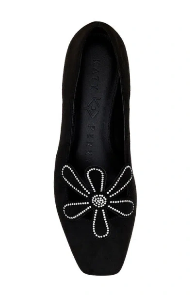 Katy Perry The Evie Daisy Flat Womens Embellished Faux Suede Ballet Flats In Black