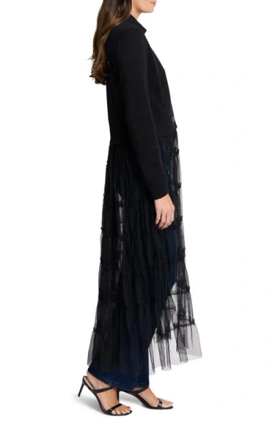 Shop Nic + Zoe Nic+zoe Knit & Tulle Jacket In Black Onyx