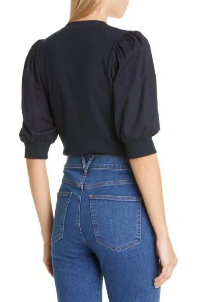 Veronica Beard Coralee Puff-sleeve Henley Sweater In Navy