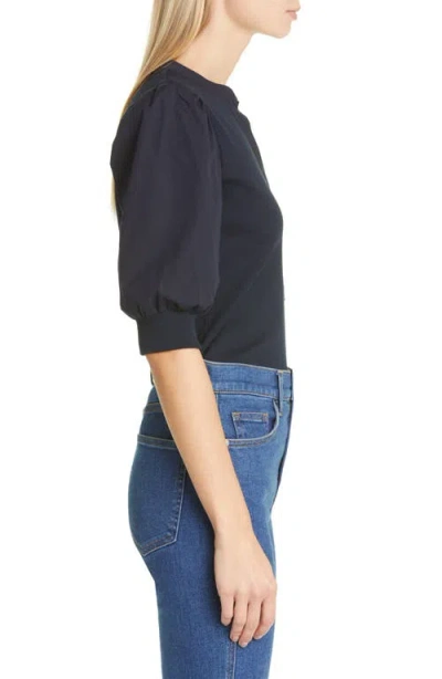 Veronica Beard Coralee Puff-sleeve Henley Sweater In Navy