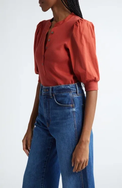 Veronica Beard Coralee Front Button Blouse In Brick Red