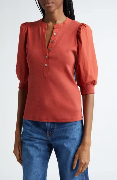 Veronica Beard Coralee Front Button Blouse In Brick Red