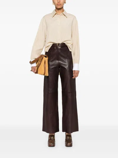 Forte Forte Leather Straight-leg Trousers In Brown