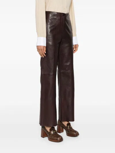 Forte Forte Leather Straight-leg Trousers In Brown