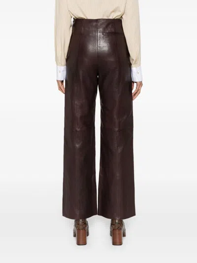 Forte Forte Leather Straight-leg Trousers In Brown