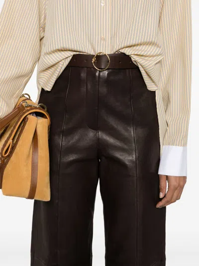 Forte Forte Leather Straight-leg Trousers In Brown