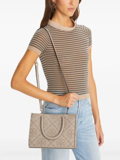 Tory Burch T Monogram Embossed Square Tote Bag In Neutrals