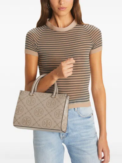 Tory Burch T Monogram Embossed Square Tote Bag In Neutrals
