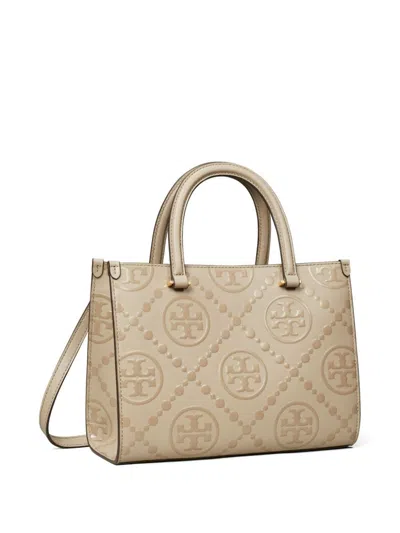 Tory Burch T Monogram Embossed Square Tote Bag In Neutrals