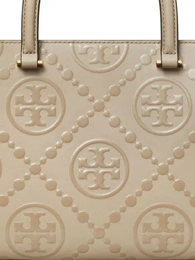 Tory Burch T Monogram Embossed Square Tote Bag In Neutrals