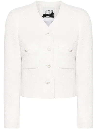 Shop Edward Achour Paris Button-up Tweed Jacket In White