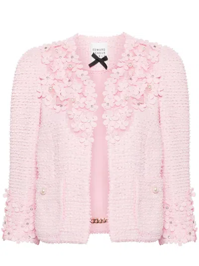 Shop Edward Achour Paris Floral-appliqué Tweed Jacket In Pink