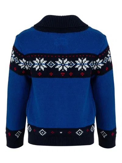 Lapin House Patterned Intarsia-knit Cotton Cardigan In Blue