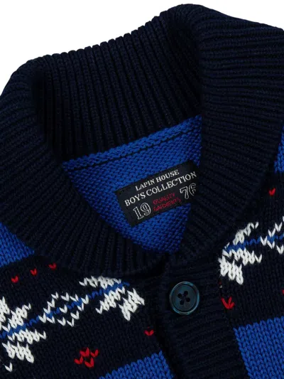Lapin House Patterned Intarsia-knit Cotton Cardigan In Blue