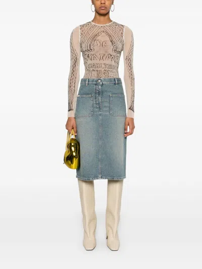 Courrèges Knee Length Pencil Skirt With Patch Pockets In Blue