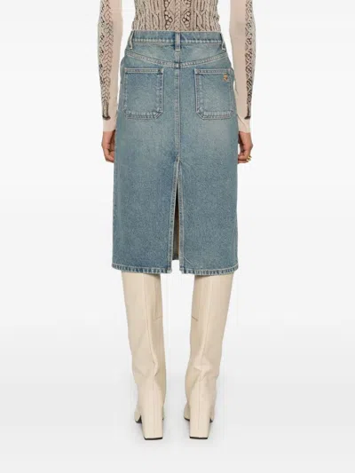 Courrèges Knee Length Pencil Skirt With Patch Pockets In Blue