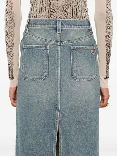 Courrèges Knee Length Pencil Skirt With Patch Pockets In Blue