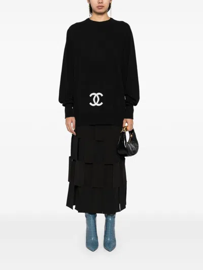 Pre-owned Chanel 1994 Cc-intarsia Cashmere Jumper In Black