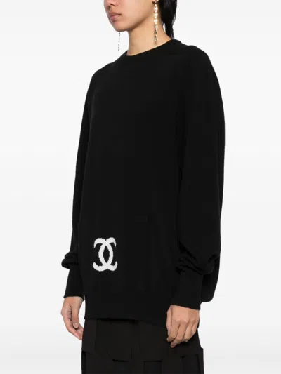 Pre-owned Chanel 1994 Cc-intarsia Cashmere Jumper In Black