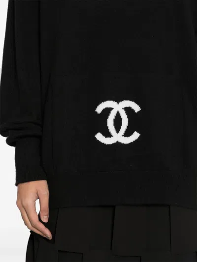 Pre-owned Chanel 1994 Cc-intarsia Cashmere Jumper In Black