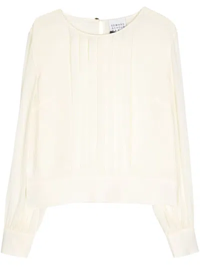 Shop Edward Achour Paris Pintuck-detail Long-sleeve Blouse In Neutrals