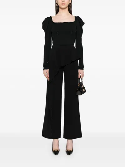 Edward Achour Paris Ruffled-detail Flared Trousers In Black